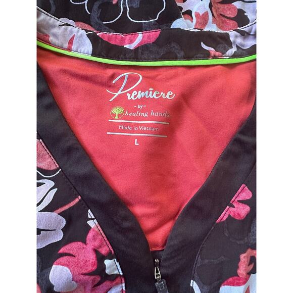Premiere by Healing Hands Scrub Top Pink Black White Large - Picture 4 of 4